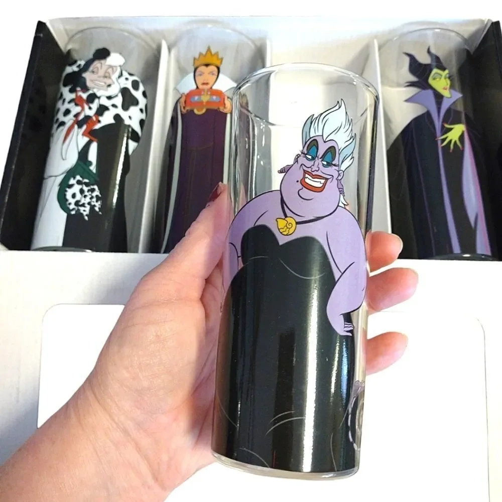 Disney‎ Villains Characters Prints 10oz Tumbler Glassware Set of 4 NWT